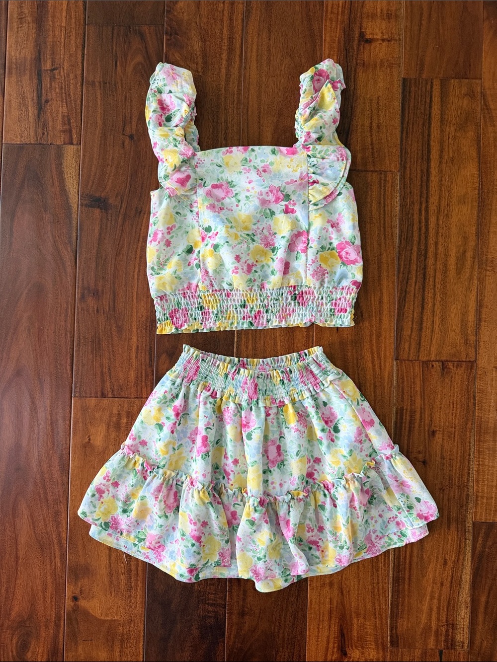Janie and Jack Floral Ruffle Top & Skirt Set - Pink, Yellow, Green
